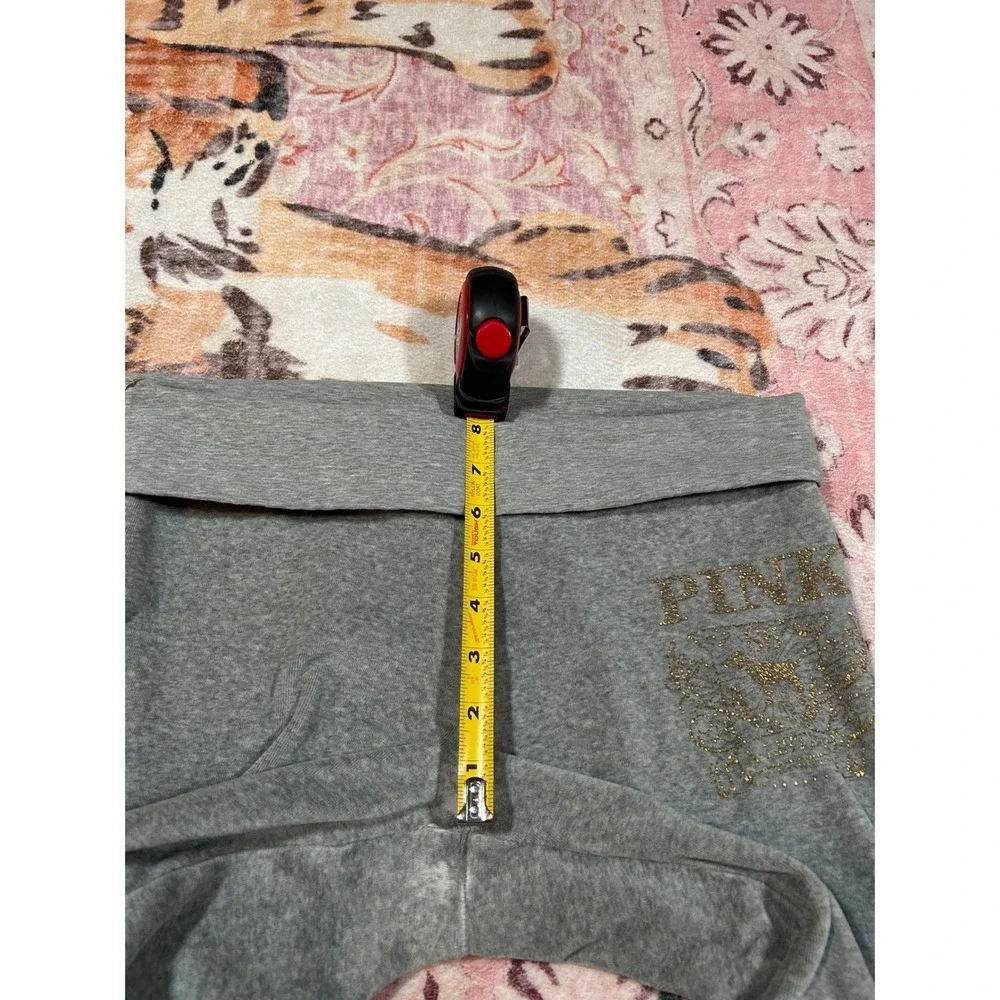 Y2K RARE‎ Victoria's Secret PINK Gray Foldover Waist Velour Pants Flare Leg XS - Picture 10 of 11